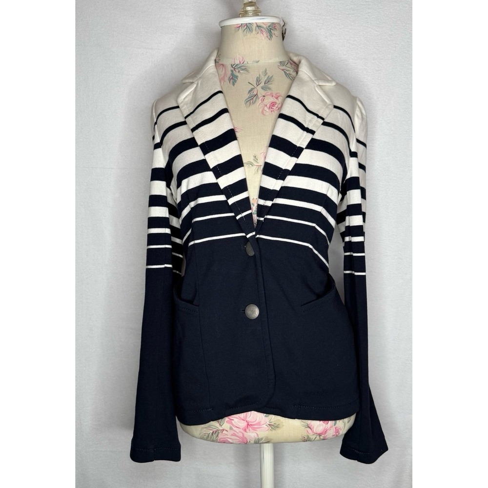 Anthropologie Cartonnier Spinnaker Blazer Navy Stripe Knit Jacket M Preppy NWT